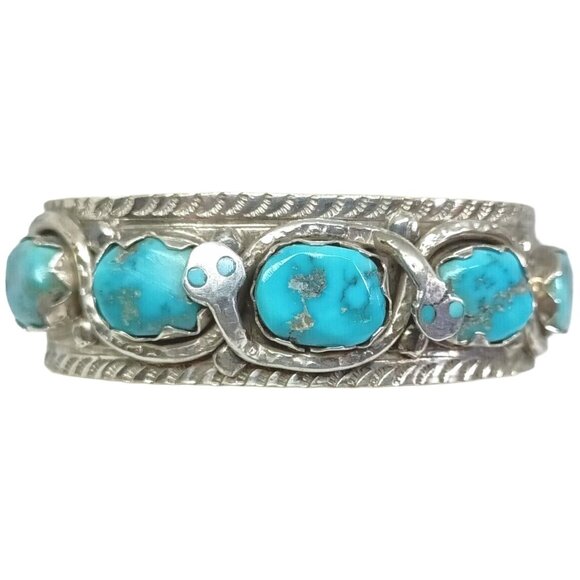Effie C Zuni 925 Sterling Silver Turquoise Snake Cuff Bracelet - Picture 1 of 7